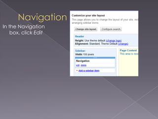 NavigationClickEdit sidebar