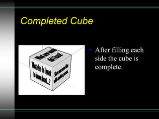 Completed Cube
• After filling each
side the cube is
complete.
 