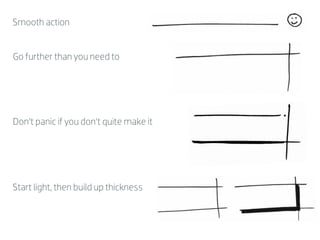 Smooth action


Go further than you need to




Don’t panic if you don’t quite make it




Start light, then build up thickness
 