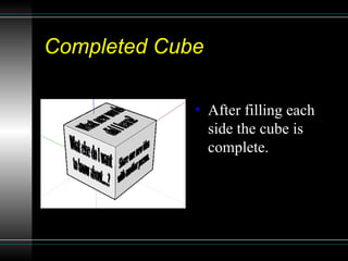 Completed Cube After filling each side the cube is complete. 