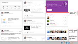 Google adds
#hashtags
Profiles/pages
you added
Profiles/pages
that added
you.
 