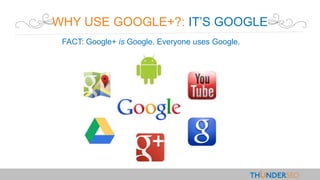 WHY USE GOOGLE+?: IT’S GOOGLE
FACT: Google+ is Google. Everyone uses Google.
 