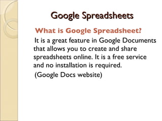Google spreadsheets | PPT