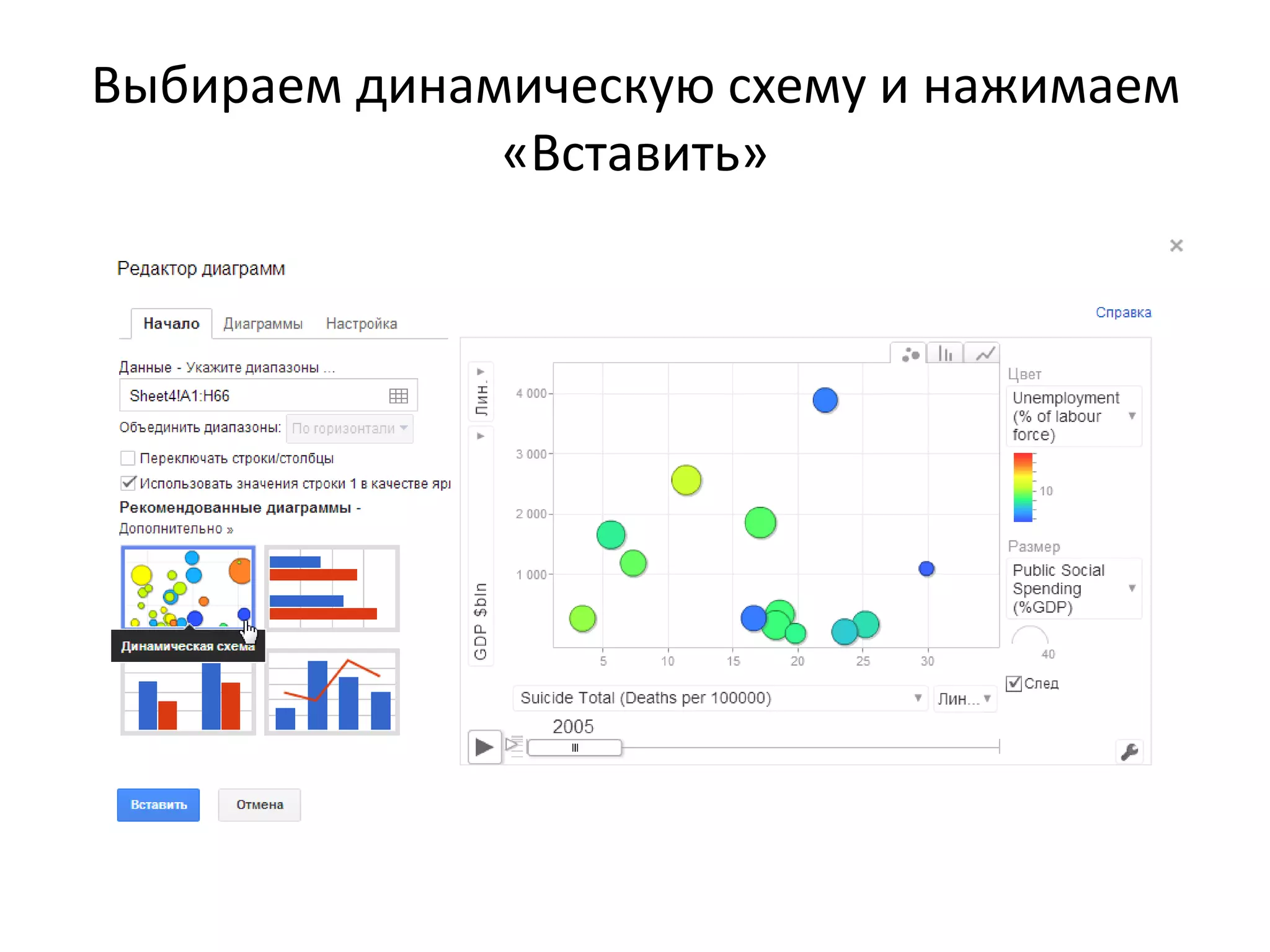 Выбираем динамическую схему и нажимаем
«Вставить»
 