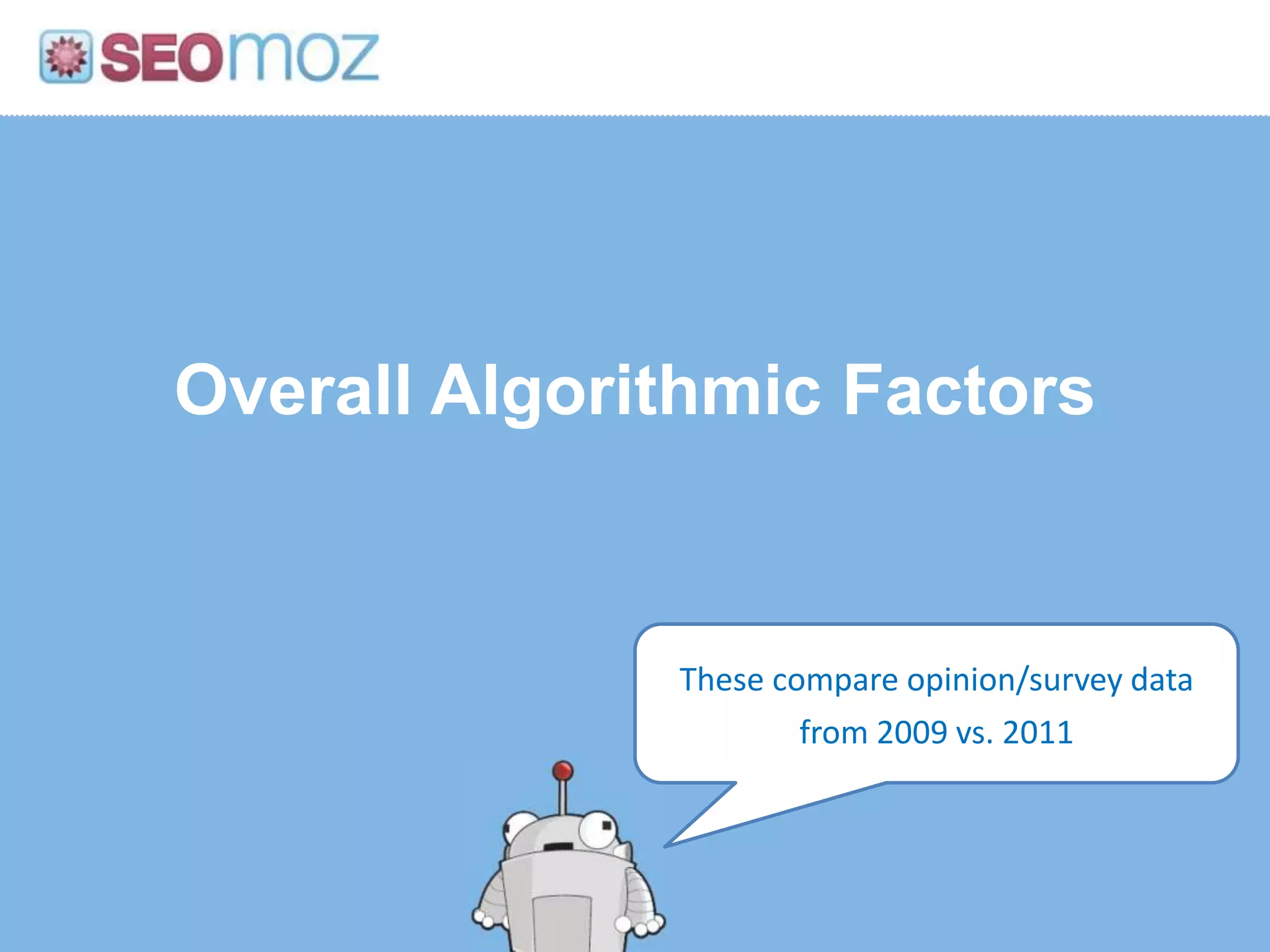 Overall Algorithmic Factors


              These compare opinion/survey data
                      from 2009 vs. 2011
 
