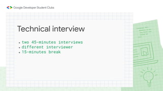Technical interview
● two 45-minutes interviews
● different interviewer
● 15-minutes break
 