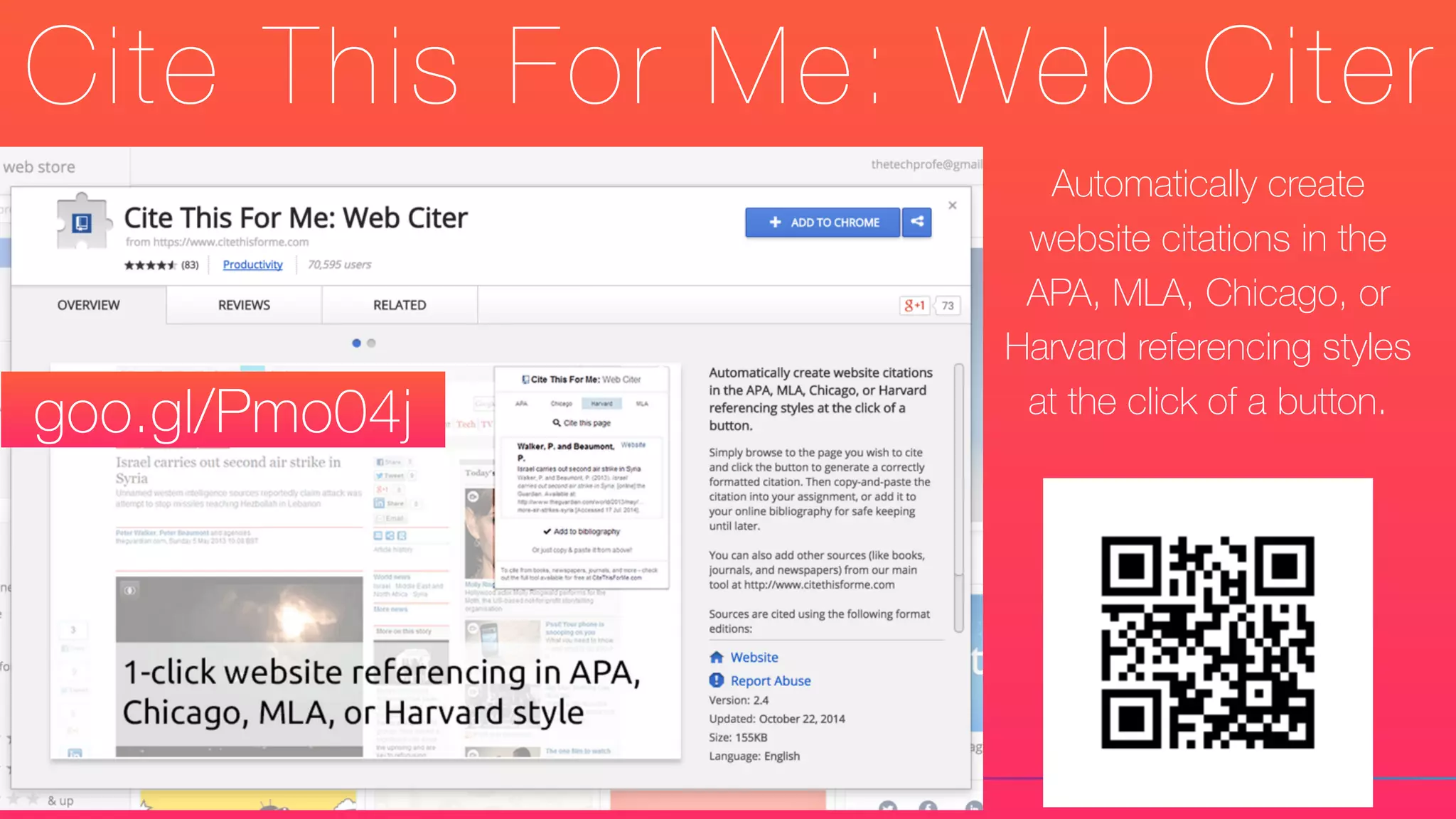 Cite This For Me: Web Citer
Automatically create
website citations in the
APA, MLA, Chicago, or
Harvard referencing styles
at the click of a button.goo.gl/Pmo04j
 