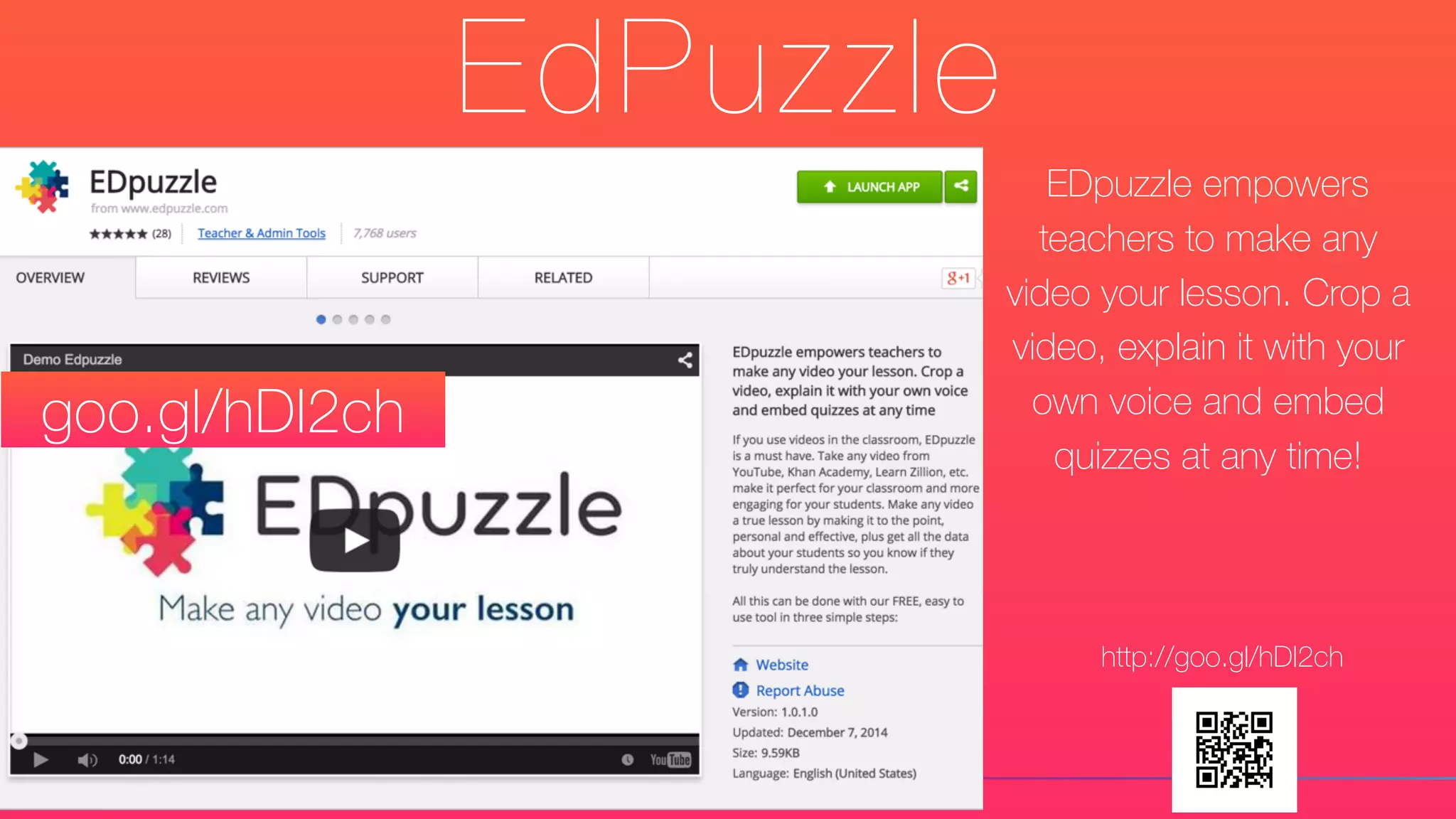 EdPuzzle
EDpuzzle empowers
teachers to make any
video your lesson. Crop a
video, explain it with your
own voice and embed
quizzes at any time!
goo.gl/hDI2ch
http://goo.gl/hDI2ch
 