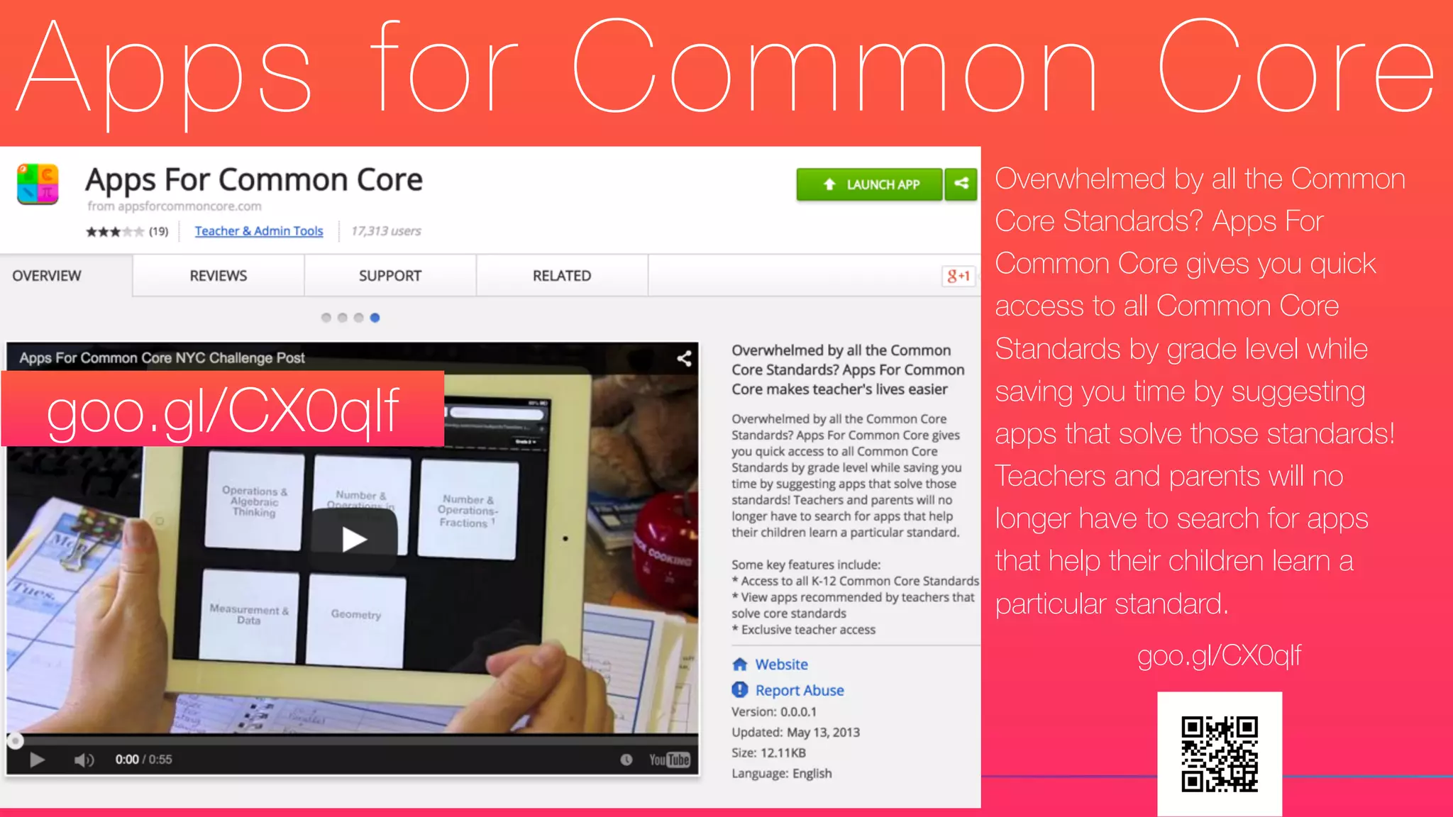 Apps for Common Core
Overwhelmed by all the Common
Core Standards? Apps For
Common Core gives you quick
access to all Common Core
Standards by grade level while
saving you time by suggesting
apps that solve those standards!
Teachers and parents will no
longer have to search for apps
that help their children learn a
particular standard.
goo.gl/CX0qlf
goo.gl/CX0qlf
 