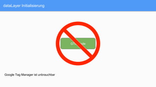 dataLayer Initialisierung
GTM Code
Google Tag Manager ist unbrauchbar
 