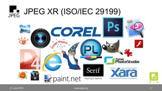 JPEG XR (ISO/IEC 29199)
21 June 2018 www.jpeg.org 11
 