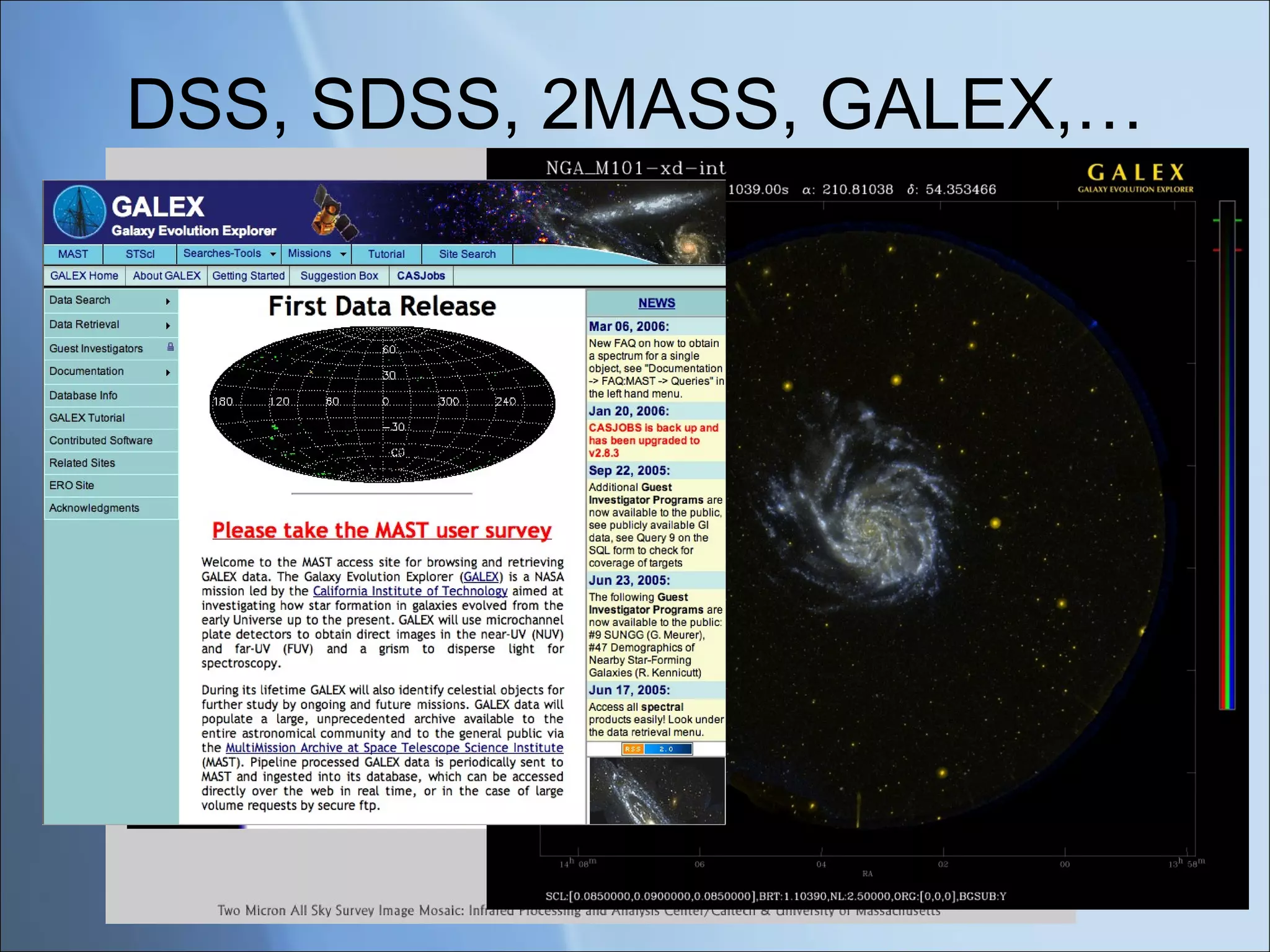 DSS, SDSS, 2MASS, GALEX,… 