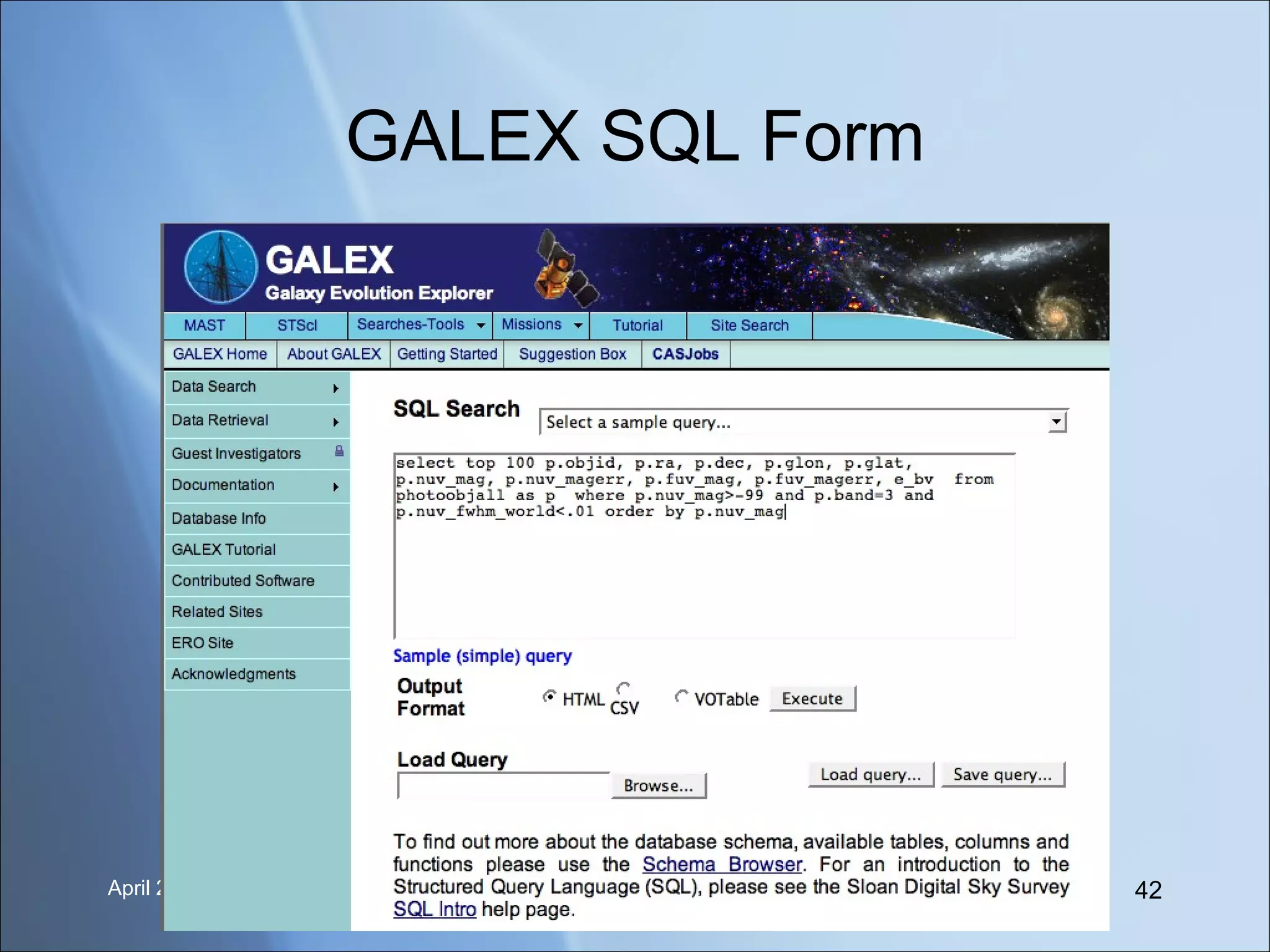 GALEX SQL Form 