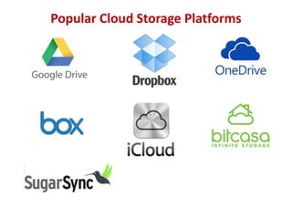 Popular Cloud Storage Platforms
Online Storage & Sharing Websites
2 Gb for free. 500 MB for each
referral person up to 18 ...