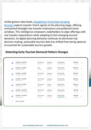 Understanding Web Scraping Foodhub Reviews
Web scraping involves extracting large amounts of data from websites in an automated manner.
Foodhub Reviews Scraper is designed to help businesses collect customer reviews from Foodhub,
a popular food delivery platform.
By scraping reviews, ratings, and feedback from customers, businesses can gain insights into
various aspects of their service, including food quality, delivery times, and customer satisfaction.
Instead of relying on manual data collection, Foodhub Reviews Data Collection through scraping
allows for real-time access to a large volume of structured data, which is essential for making
informed decisions.
Introduction
In today's dynamic quick-commerce landscape, staying competitive requires instant visibility
into market pricing trends and consumer preferences. This case study examines how a leading
grocery delivery chain with 30+ online stores across major Indian metropolitan areas
leveraged Real-Time Grocery Price Monitoring solutions from us to transform their business
intelligence capabilities and market positioning strategies.
The client struggled with maintaining competitive pricing across thousands of SKUs and
identifying regional pricing patterns. They also suffered revenue leakage due to suboptimal
pricing strategies. They needed a comprehensive solution to provide detailed insights into
quick-commerce market dynamics and enable precise price optimization across their diverse
grocery catalog.
The client revolutionized their approach to pricing strategy and inventory management by
implementing advanced Grocery Price Data Scraping technologies. This resulted in
remarkable improvements in market responsiveness, profit margins, and substantial revenue
growth.
Client Success Story
Introduction
This case study highlights how our Coupang Product Price Scraping Service revolutionized a
client's market analysis and pricing optimization strategy. By deploying advanced
techniques, we empowered the client with unmatched insights into the competitive
dynamics of South Korea's leading e-commerce platform.
Our customized solution delivered robust market intelligence, enabling clients to drive data-
backed pricing decisions, swiftly adapt to market changes, and significantly enhance their
profit margins. Leveraging our specialized Coupang Product Data Scraping Solutions scraping
tools, the client gained the strategic edge necessary to excel within Coupang's fast-evolving
marketplace.
The Client
Unlike generic data feeds, Googletrips Travel Data Scraping
Services capture traveler intent signals at the planning stage, offering
unmatched foresight into traveler motivations and preferred travel
windows. This intelligence empowers stakeholders to align offerings with
real traveler expectations while adapting to fast-changing tourism
dynamics. As digital planning behavior continues to dominate trip
decision-making, actionable tourism data has shifted from being optional
to essential for sustainable tourism growth.
Detecting Early Tourism Demand Pattern Changes
 