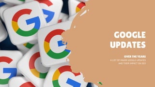 GOOGLE
UPDATES
A LIST OF MAJOR GOOGLE UPDATES
AND THEIR IMPACT ON SEO
OVER THE YEARS
 
