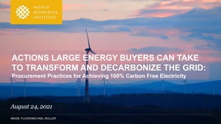 IMAGE: FLICKR/MICHAEL MULLER
ACTIONS LARGE ENERGY BUYERS CAN TAKE
TO TRANSFORM AND DECARBONIZE THE GRID:
Procurement Practices for Achieving 100% Carbon Free Electricity
August 24, 2021
 