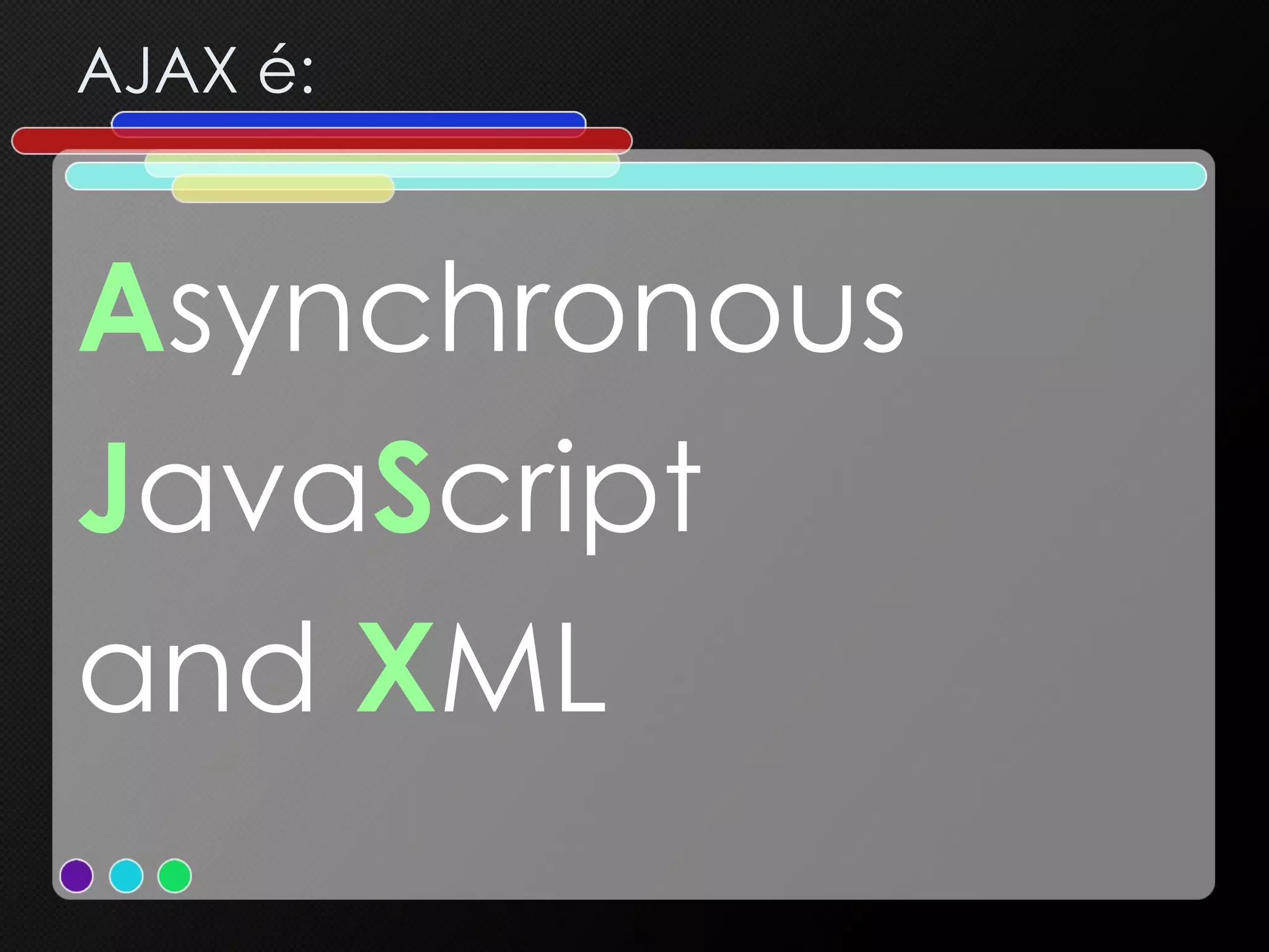 AJAX é: A synchronous J ava S cript and  X ML 