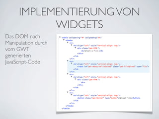 IMPLEMENTIERUNG VON
WIDGETS
Das DOM nach
Manipulation durch
vom GWT
generierten
JavaScript-Code

 