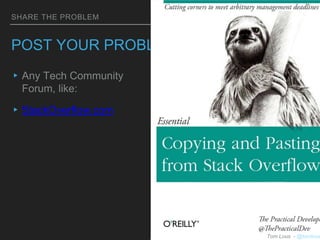 SHARE THE PROBLEM
POST YOUR PROBLEM
▸Any Tech Community
Forum, like:
▸StackOverflow.com
Tom Lous - @tomlous
 