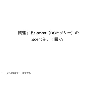 関連するelement（DOMツリー）の
               appendは、１回で。




・・・こう実装すると、確実です。
 