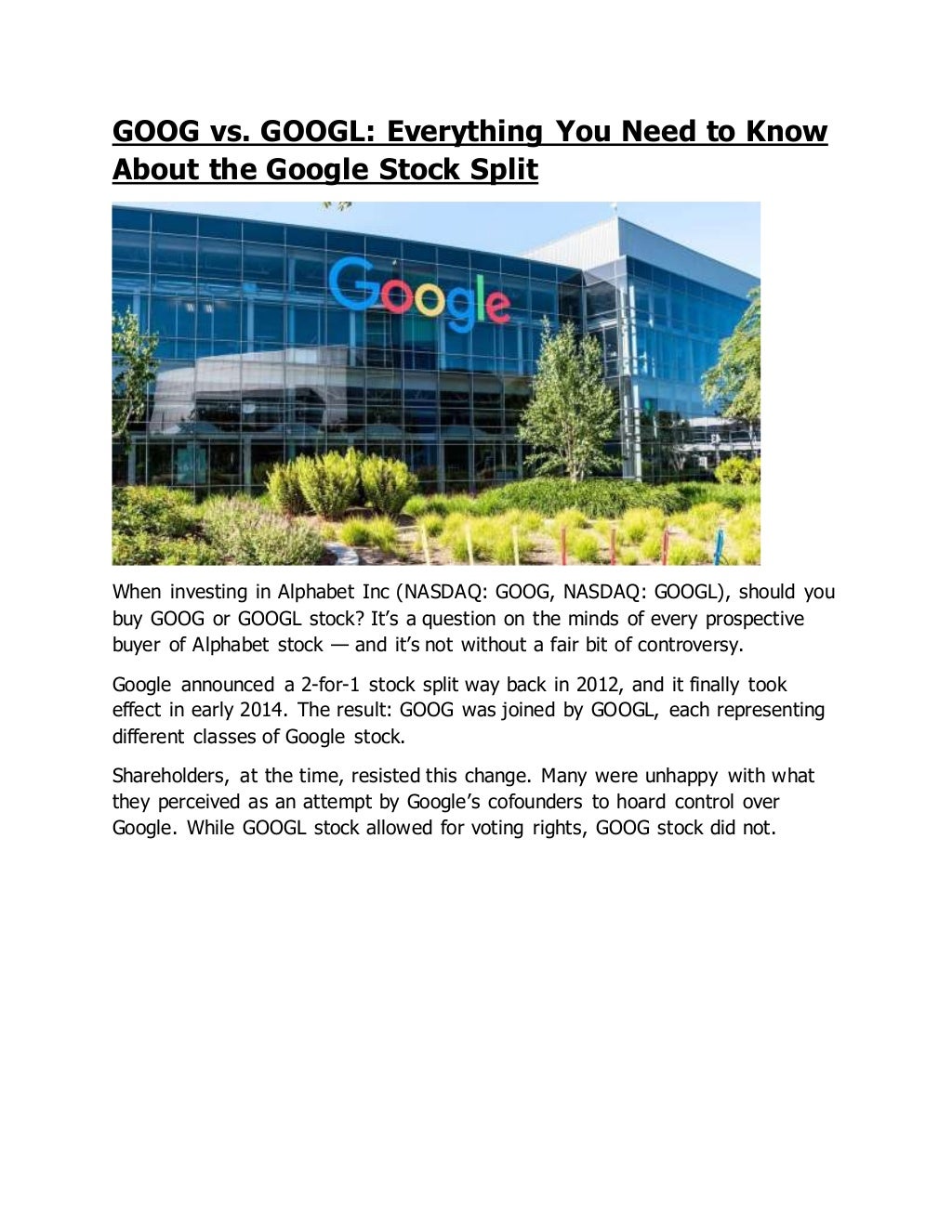 GOOG vs. GOOGL Everything You Need to Know About the Google Stock Split