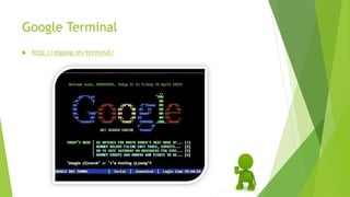 Google Terminal
 http://elgoog.im/terminal/
 