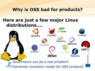 Why is OSS bad for products? Here are just a few major Linux distributions…. Governance can be a real problem! Darwinian evolution model for OSS products 