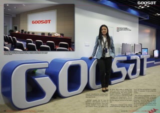 ■Marketing manager
                                                                                                                                                                                   Josie Yang in GOOSAT’s
                                                                                                                                                                                   showroom in front of a large
                                                                                                                                                                                   logo.




■This 250-seat auditorium is used by GOOSAT to organize meetings and other events
and includes everything from employee training, company presentations up to dealer
training classes.




                                                                                                                                                                      be found 30km away in Hongqi Town              to us: “In 2010 we produced 4.2 million
                                                                                                                                                                      where you’ll find a brand new 300,000          digital TV receivers.” It was a little less
                                                                                                                                                                      sq-meter building. The central section         in 2011.
                                                                                                                            receiver manufacturing headquarters,      contains GOOSAT’s administration as
                                                                                                                            competition is growing between Shen-      well as the Research and Development             The outlook is much better for 2012:
                                                                                                                            zhen and Zhuhai.                          engineers and programmers. The ac-             “We’re expecting to boost production
                                                                                                                                                                      tual production facility can be found in       to 4.5 million pieces in the new factory
                                                                                                                              GOOSAT actually has its roots in        the two adjacent sections of the build-        in Zhuhai.” Above all, sales will signifi-
                                                                                                                            Shenzhen. TELE-satellite reported on      ing.                                           cantly rise considering that the qual-
                                                                                                                            this back in the 02-03/2011 issue. Sure                                                  ity of the products will increase thanks
                                                                                                                            enough, GOOSAT’s factory isn’t locat-       Production is already in the millions        in part to the new manufacturing ma-
                                                                                                                            ed in central Zhuhai, but rather it can   reveals Marketing manager Josie Yang           chines.



158 TELE-satellite International — The World‘s Largest Digital TV Trade Magazine — 06-07-08/2012 — www.TELE-satellite.com                                              www.TELE-satellite.com — 06-07-08/2012 — TELE-satellite International — 全球发行量最大的数字电视杂志   159
 