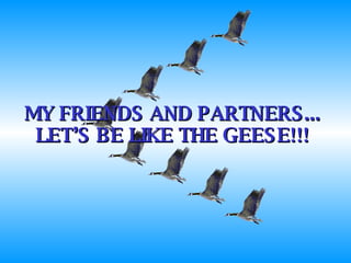 MY FRIENDS AND PARTNERS... LET’S BE LIKE THE GEESE!!! 