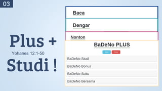 Plus +
Yohanes 12:1-50
Studi !
03
 