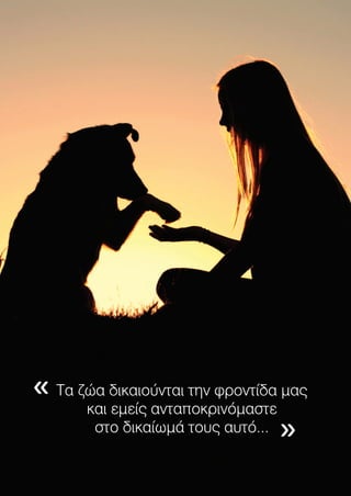 Τα ζώα δικαιούνται την φροντίδα µας
και εµείς ανταποκρινόµαστε
στο δικαίωµά τους αυτό...
«
»
 