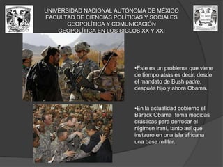 UNIVERSIDAD NACIONAL AUTÓNOMA DE MÉXICOFACULTAD DE CIENCIAS POLÍTICAS Y SOCIALESGEOPOLÍTICA Y COMUNICACIÓNGEOPOLÍTICA EN LOS SIGLOS XX Y XXIEstados Unidos de América: En un sistema abierto e intercomunicado como en el que vivimos, Estados Unidos ocupa un lugar central.