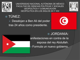 UNIVERSIDAD NACIONAL AUTÓNOMA DE MÉXICOFACULTAD DE CIENCIAS POLÍTICAS Y SOCIALESGEOPOLÍTICA Y COMUNICACIÓNGEOPOLÍTICA EN LOS SIGLOS XX Y XXIUnión Europea:Es una comunidad política de integración compuesta por veintisiete Estados europeos que fue establecida, con la entrada en vigor el Tratado de la Unión Europea (TUE), el 1 de noviembre de 1993.