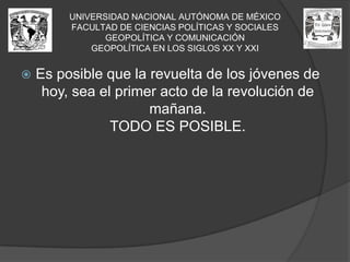 TÚNEZ: Desalojan a Ben Ali del poder tras 24 años como presidente.JORDANIA:Manifestaciones en contra de la esposa del rey Abdullah.Formula un nuevo gobierno.UNIVERSIDAD NACIONAL AUTÓNOMA DE MÉXICOFACULTAD DE CIENCIAS POLÍTICAS Y SOCIALESGEOPOLÍTICA Y COMUNICACIÓNGEOPOLÍTICA EN LOS SIGLOS XX Y XXI