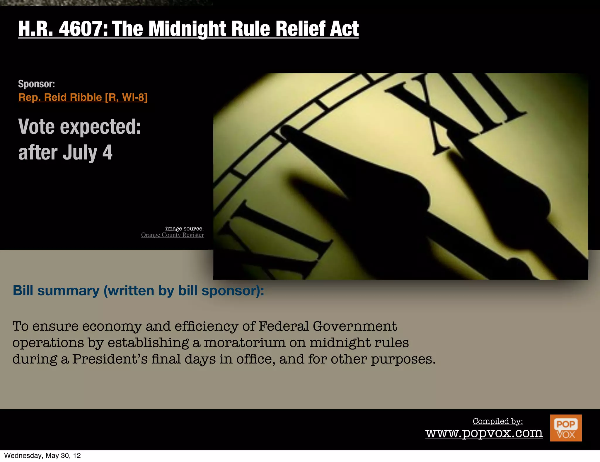 Legislative Branch Appropriations



Vote expected:
before June 14




Bill summary (written by bill sponsor):


Making appropriations for the legislative branch for the ﬁscal
year ending September 30, 2013...



                                                                         Compiled by:
                                                                 www.popvox.com
 
