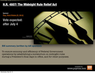Legislative Branch Appropriations



Vote expected:
before June 14




Bill summary (written by bill sponsor):


Making appropriations for the legislative branch for the ﬁscal
year ending September 30, 2013...



                                                                         Compiled by:
                                                                 www.popvox.com
 