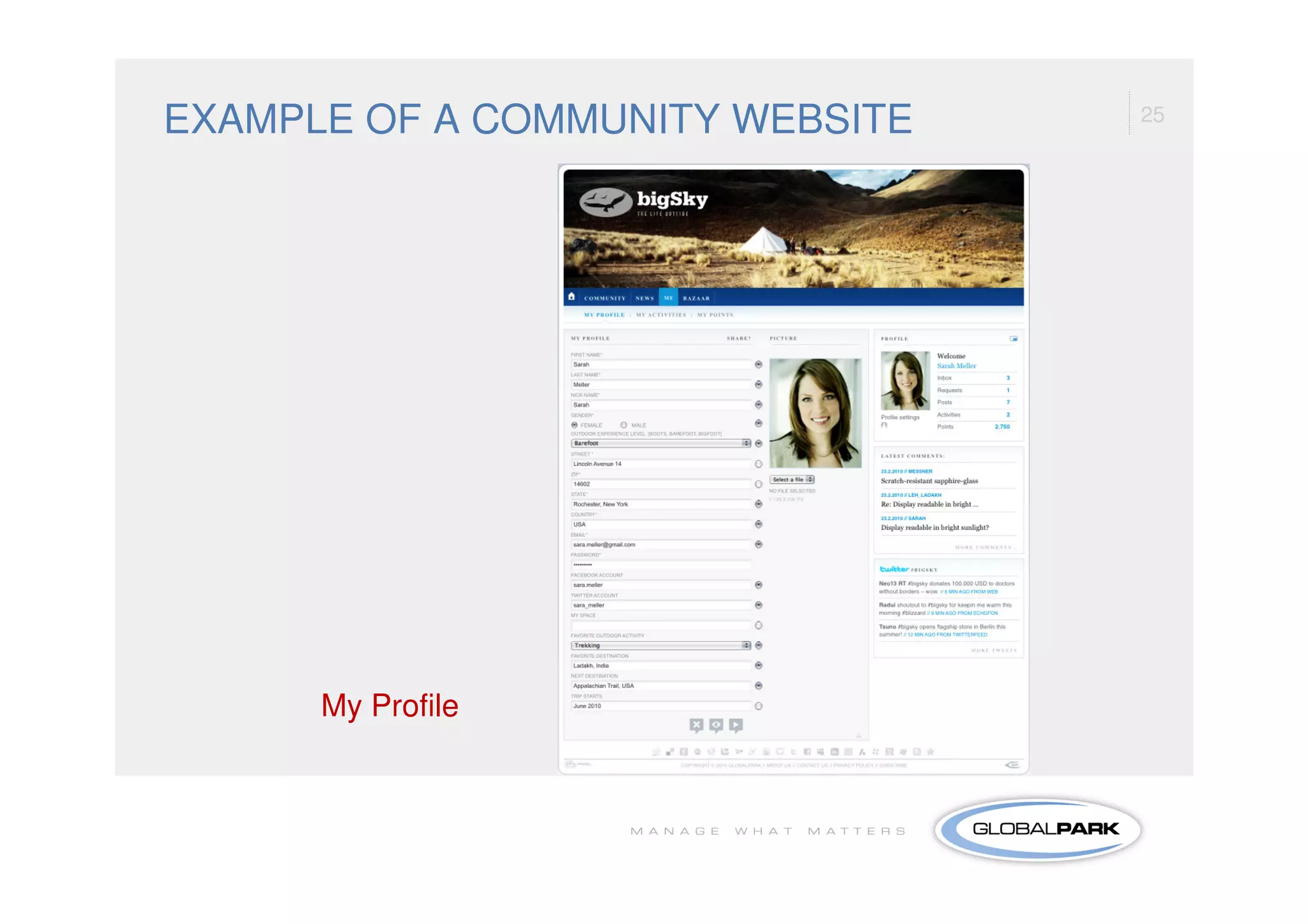 EXAMPLE OF A COMMUNITY WEBSITE   25




      My Profile
 
