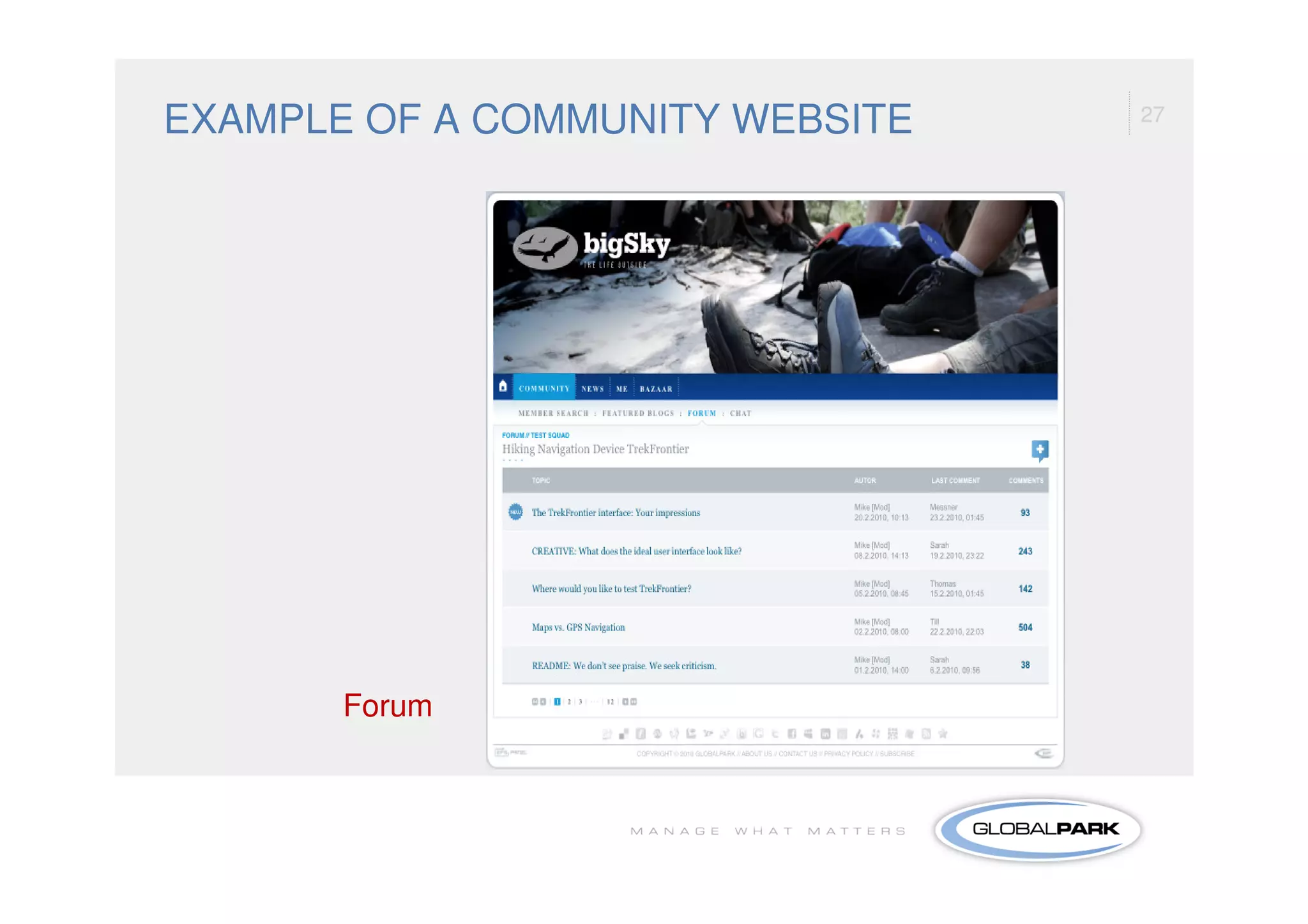 EXAMPLE OF A COMMUNITY WEBSITE   27




       Forum
 