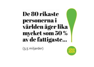 De 80 rikaste
personerna i
världen äger lika
mycket som 50 %  
av de fattigaste…
(3,5 miljarder)
!@trendspanaren
 