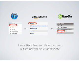 vs.                   vs.




Every Beck fan can relate to Loser...
 But it’s not the true fan favorite.
 