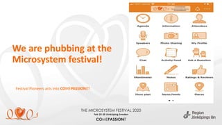 We are phubbing at the
Microsystem festival!
2020-02-26
Festival Pioneers acts into COMEPASSIONIT!
 