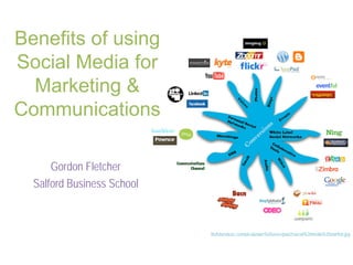 Benefits of using
Social Media for
  Marketing &
Communications

      Gordon Fletcher
  Salford Business School



                            thefuturebuzz.com/pics/power%20users/part2/social%20media%20starfish.jpg
 
