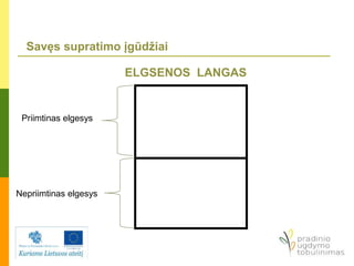 Savęs supratimo įgūdžiai
ELGSENOS LANGAS
Nepriimtinas elgesys
Priimtinas elgesys
 