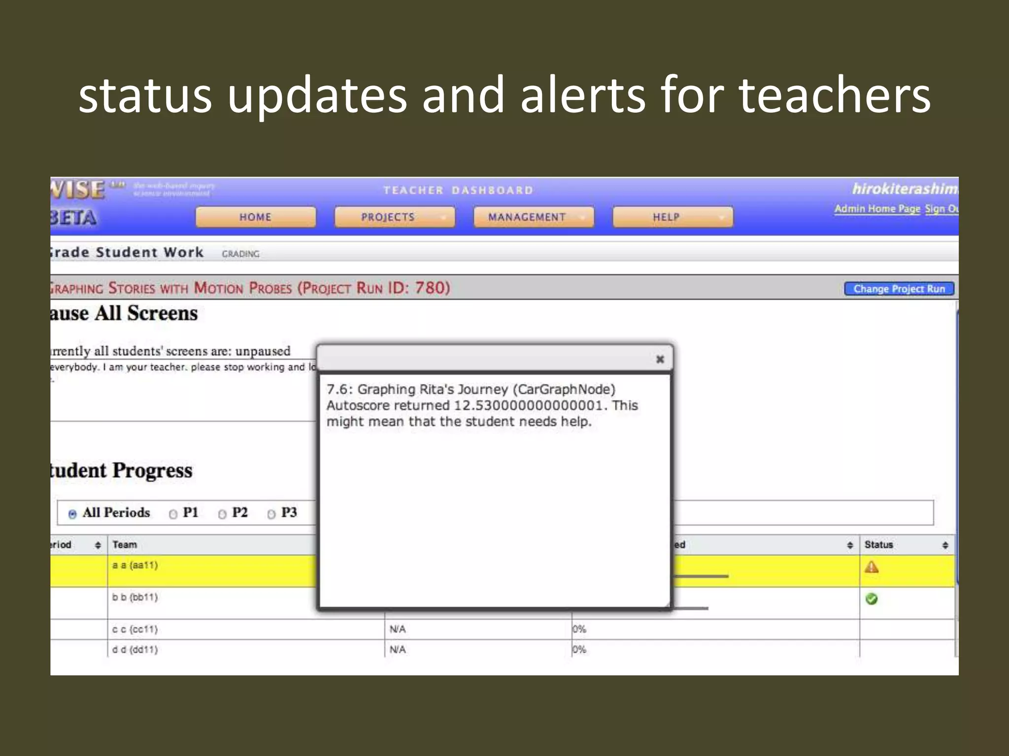 status updates and alerts for teachers