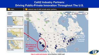Calit2 Industry Partners:
Driving Public-Private Innovation Throughout The U.S.
Our Focus is
on California
Based
Companies
Developing
SW Tools
to Manage
Portfolio
http://ri.calit2.net/industry/ Jerry Sheehan, Calit2 Lead
 