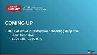 COMING UP
● Red Hat Cloud Infrastructure networking deep dive
– Cloud Deep Dive
– 11:00 a.m. - 12:00 p.m.
 