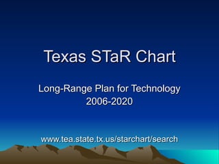 Texas STaR Chart Long-Range Plan for Technology 2006-2020 www.tea.state.tx.us/starchart/search 