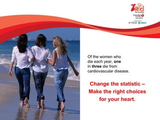 Of the women who
die each year, one
in three die from
cardiovascular disease.
Change the statistic –
Make the right choices
for your heart.
 