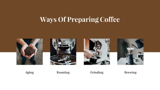 Ways Of Preparing Coffee
Aging Roasting Grinding Brewing
 